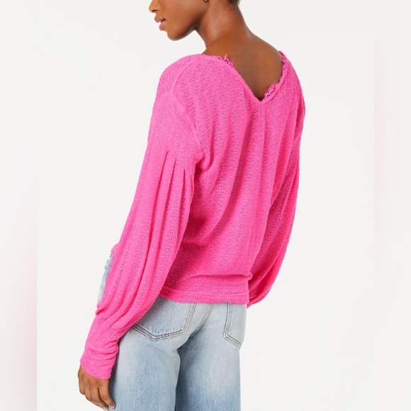 Free People Women's Dream Girl V Neck Bishop Sleeve Top size S - Picture 2 of 5